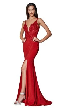 Cinderella Divine - Lace Scalloped Deep V-neck Trumpet Dress CF319