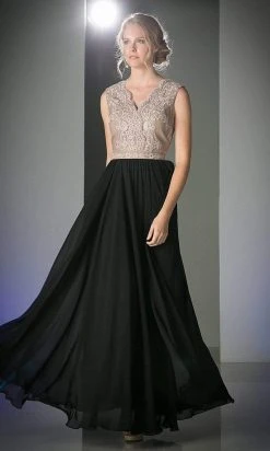 Cinderella Divine - Lace Scalloped V-neck A-line Dress Formal Gowns