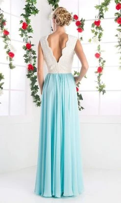 Cinderella Divine - Lace Scalloped V-neck A-line Dress Formal Gowns