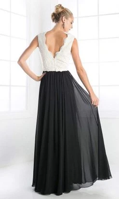 Cinderella Divine - Lace Scalloped V-neck A-line Dress Formal Gowns