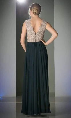 Cinderella Divine - Lace Scalloped V-neck A-line Dress Formal Gowns