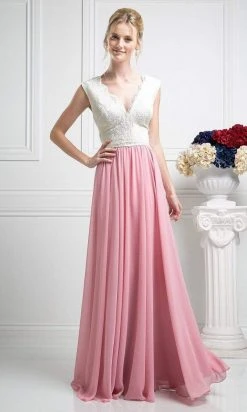 Cinderella Divine - Lace Scalloped V-neck A-line Dress Formal Gowns
