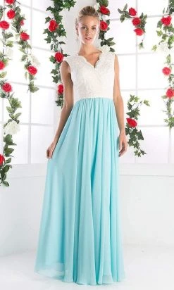 Cinderella Divine - Lace Scalloped V-neck A-line Dress Formal Gowns