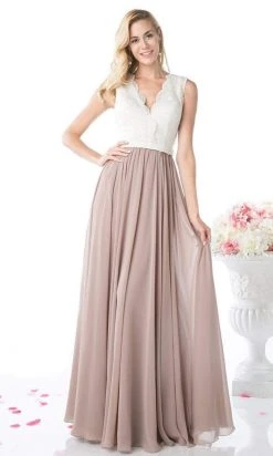 Cinderella Divine - Lace Scalloped V-neck A-line Dress Formal Gowns