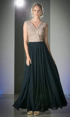 Cinderella Divine - Lace Scalloped V-neck A-line Dress Formal Gowns