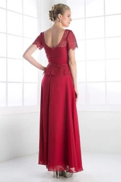 Formal Gowns Cinderella Divine - Lace Short Sleeve Illusion Bateau Sheath Dress