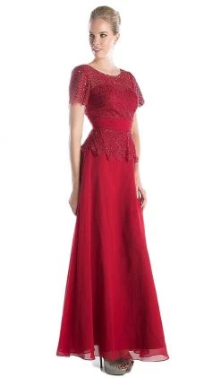 Formal Gowns Cinderella Divine - Lace Short Sleeve Illusion Bateau Sheath Dress