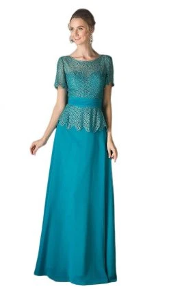 Formal Gowns Cinderella Divine - Lace Short Sleeve Illusion Bateau Sheath Dress