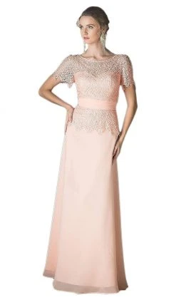 Formal Gowns Cinderella Divine - Lace Short Sleeve Illusion Bateau Sheath Dress