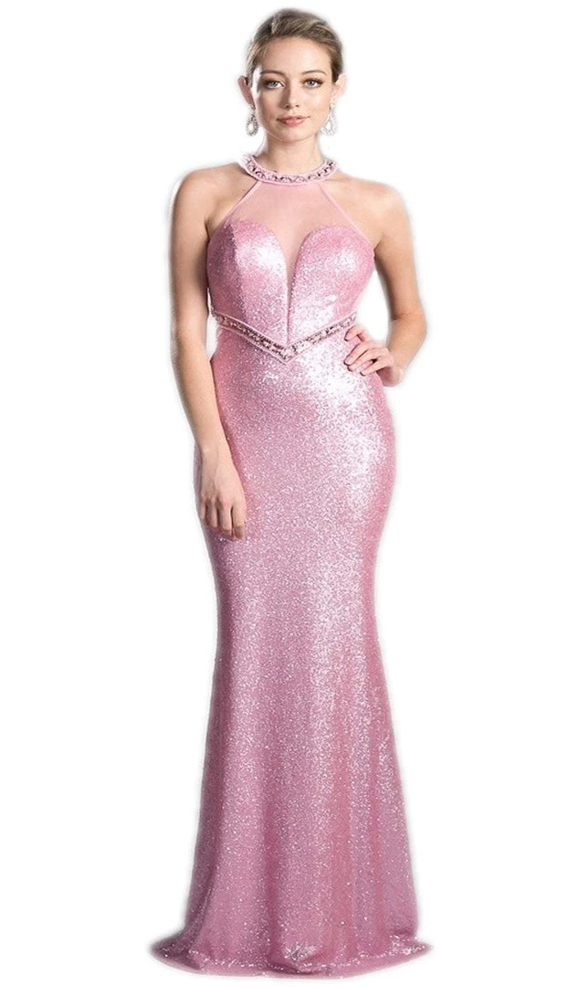 Cinderella Divine - Long Sequined Halter Sheath Prom Dress 3 Cinderella Divine - Long Sequined Halter Sheath Prom Dress