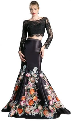 Cinderella Divine - Long Sleeve Two-Piece Floral Evening Gown