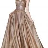 Cinderella Divine - Metallic Plunging V-Neck Evening Gown CJ505 - 1 Pc Copper In Size 10 Available Formal Gowns 2 Cinderella Divine - Metallic Plunging V-Neck Evening Gown CJ505 - 1 Pc Copper In Size 10 Available Formal Gowns