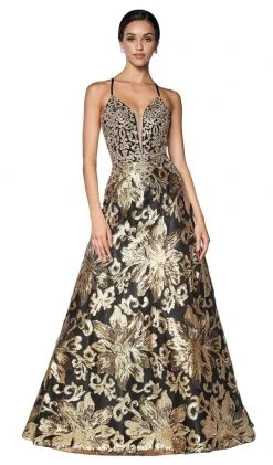 Formal Gowns Cinderella Divine - ML923 Sequined Deep V-neck A-line Dress