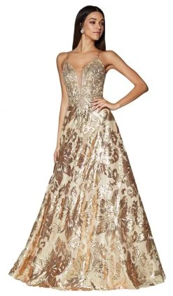 Formal Gowns Cinderella Divine - ML923 Sequined Deep V-neck A-line Dress 12 Formal Gowns Cinderella Divine - ML923 Sequined Deep V-neck A-line Dress