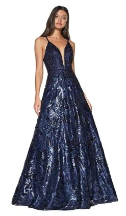 Formal Gowns Cinderella Divine - ML923 Sequined Deep V-neck A-line Dress 16 Formal Gowns Cinderella Divine - ML923 Sequined Deep V-neck A-line Dress