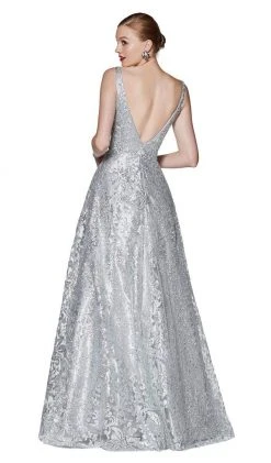 Cinderella Divine - ML929 Floral Glitter Plunging V-Neck Gown Formal Gowns 8 Cinderella Divine - ML929 Floral Glitter Plunging V-Neck Gown Formal Gowns
