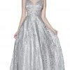 Cinderella Divine - ML929 Floral Glitter Plunging V-Neck Gown Formal Gowns 2 Cinderella Divine - ML929 Floral Glitter Plunging V-Neck Gown Formal Gowns