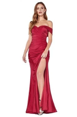 Formal Gowns Cinderella Divine - Off Shoulder Fitted Jersey Evening Gown KV1050