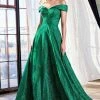 Formal Gowns Cinderella Divine - Off-Shoulder Sparkly Glitter Evening Gown CB050SC - 1 Pc Emerald In Size 6 Available 2 Formal Gowns Cinderella Divine - Off-Shoulder Sparkly Glitter Evening Gown CB050SC - 1 Pc Emerald In Size 6 Available