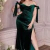 Cinderella Divine - Off Shoulder Velvet Plus Size Dress CD956C - 1 Pc Emerald In Size 24 Available