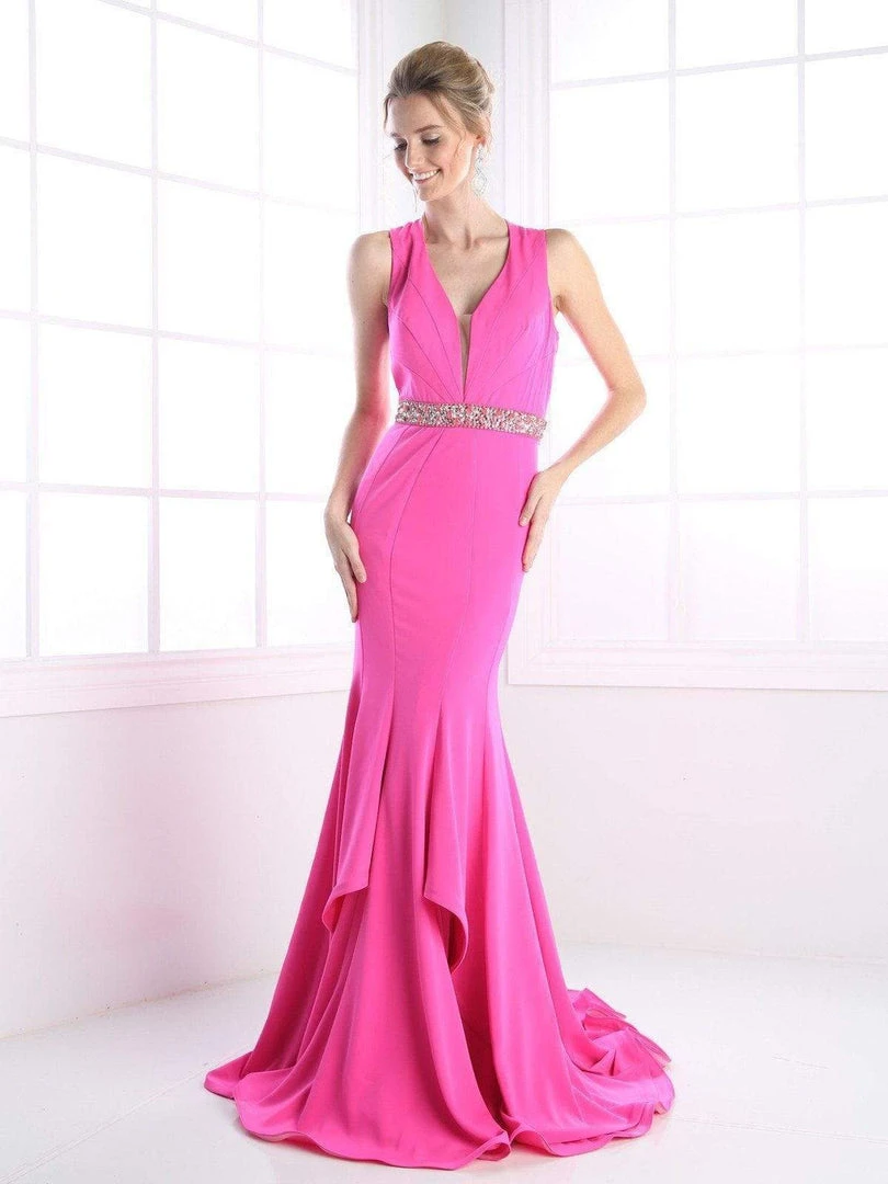 Cinderella Divine - P107 Bead Accented Deep V-neck Trumpet Dress 6 Cinderella Divine - P107 Bead Accented Deep V-neck Trumpet Dress