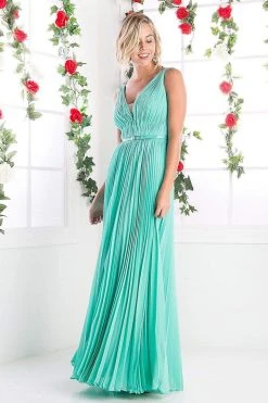 Formal Gowns Cinderella Divine - Pleated V-neck A-line Dress 10 Formal Gowns Cinderella Divine - Pleated V-neck A-line Dress