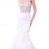 Formal Gowns Cinderella Divine - Plunging Illusion Notched Embellished Evening Gown