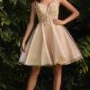 Cinderella Divine - Plunging Sweetheart Cocktail Dress CD0188 - 1 Pc Champagne In Size M Available Cocktail Dresses