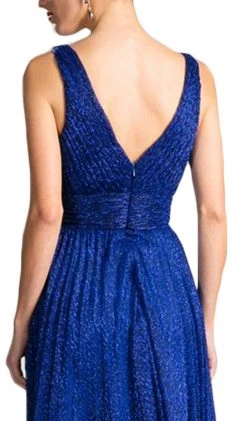 Cinderella Divine - Plunging V-Neck Shirr-Ornate A-Line Evening Gown Formal Gowns