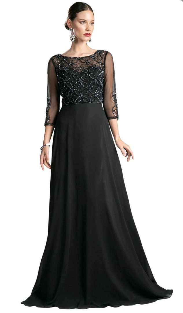 Formal Gowns Cinderella Divine - KD026 Quarter-Length Sleeves Beaded Chiffon Evening Gown 3 Formal Gowns Cinderella Divine - KD026 Quarter-Length Sleeves Beaded Chiffon Evening Gown