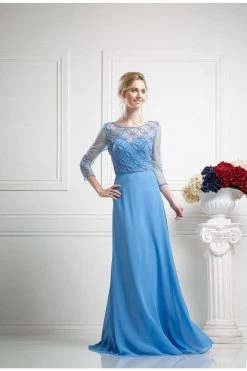 Formal Gowns Cinderella Divine - KD026 Quarter-Length Sleeves Beaded Chiffon Evening Gown 8 Formal Gowns Cinderella Divine - KD026 Quarter-Length Sleeves Beaded Chiffon Evening Gown