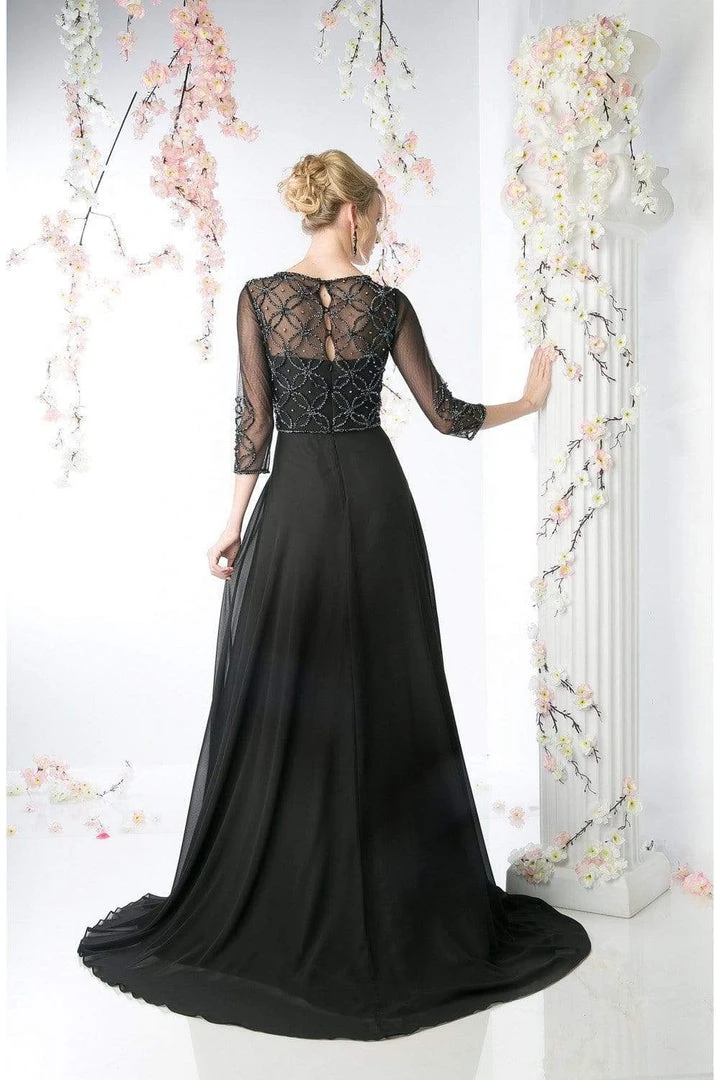 Formal Gowns Cinderella Divine - KD026 Quarter-Length Sleeves Beaded Chiffon Evening Gown 4 Formal Gowns Cinderella Divine - KD026 Quarter-Length Sleeves Beaded Chiffon Evening Gown