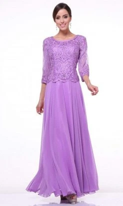 Cinderella Divine - Quarter Sleeve Soutache Bodice A-Line Long Formal Dress 14327 Formal Gowns