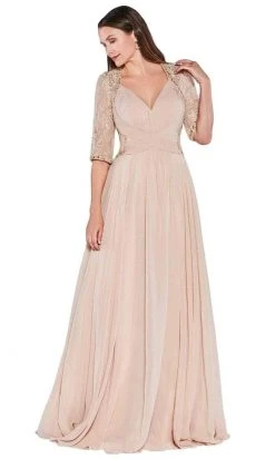 Formal Gowns Cinderella Divine - RV774 Lace Quarter Sleeve Chiffon A-Line Dress