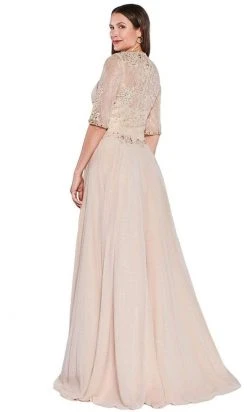 Formal Gowns Cinderella Divine - RV774 Lace Quarter Sleeve Chiffon A-Line Dress