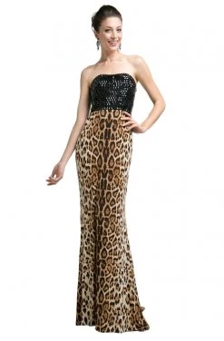 Formal Gowns Cinderella Divine - S5235 Cheetah Printed Long Sheath Dress