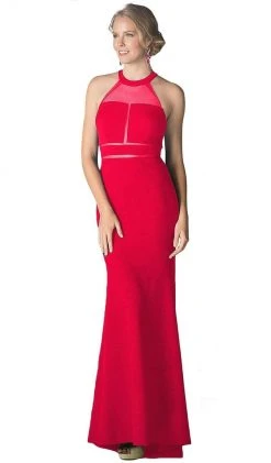 Formal Gowns Cinderella Divine - Sheer Fitted Halter Evening Dress