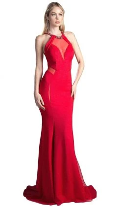 Cinderella Divine - Sheer Halter Fitted Trumpet Evening Dress