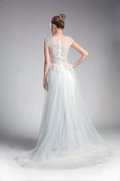 Cinderella Divine - Sheer Scoop Beaded Tulle A-Line Evening Gown