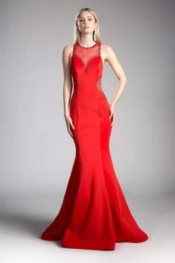 Cinderella Divine - Sheer Seamed Fitted Mermaid Evening Dress Formal Gowns