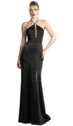 Cinderella Divine - CF279-1 Shimmer Halter Neck Sheath Evening Dress