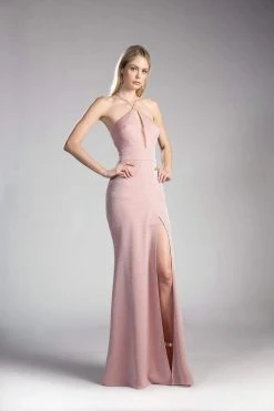 Cinderella Divine - CF279-1 Shimmer Halter Neck Sheath Evening Dress
