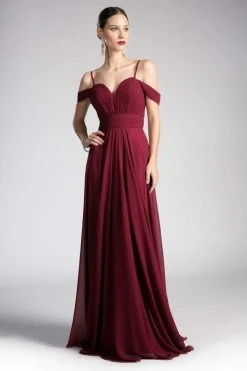 Cinderella Divine - Shirred Plunging Sweetheart Cold Shoulder Chiffon Gown Formal Gowns 25 Cinderella Divine - Shirred Plunging Sweetheart Cold Shoulder Chiffon Gown Formal Gowns