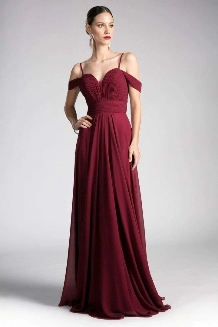 Cinderella Divine - Shirred Plunging Sweetheart Cold Shoulder Chiffon Gown Formal Gowns 14 Cinderella Divine - Shirred Plunging Sweetheart Cold Shoulder Chiffon Gown Formal Gowns