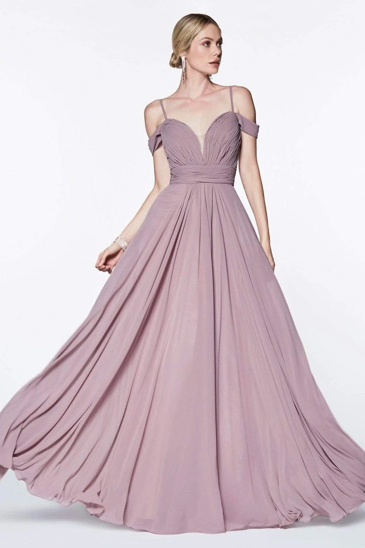 Cinderella Divine - Shirred Plunging Sweetheart Cold Shoulder Chiffon Gown Formal Gowns 13 Cinderella Divine - Shirred Plunging Sweetheart Cold Shoulder Chiffon Gown Formal Gowns