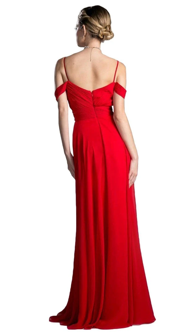 Cinderella Divine - Shirred Plunging Sweetheart Cold Shoulder Chiffon Gown Formal Gowns 12 Cinderella Divine - Shirred Plunging Sweetheart Cold Shoulder Chiffon Gown Formal Gowns