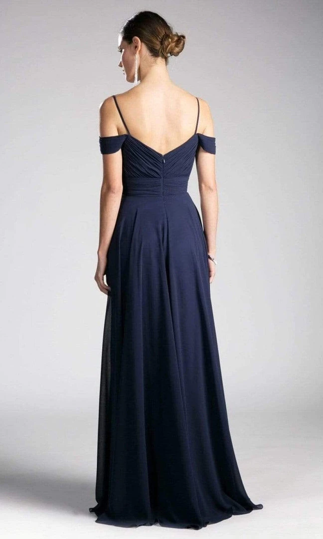 Cinderella Divine - Shirred Plunging Sweetheart Cold Shoulder Chiffon Gown Formal Gowns 4 Cinderella Divine - Shirred Plunging Sweetheart Cold Shoulder Chiffon Gown Formal Gowns