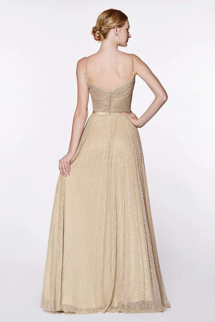 Formal Gowns Cinderella Divine - Shirred V Neck Metallic Knit A-Line Gown CJ269 - 1 Pc Gold In Size 10 Available 4 Formal Gowns Cinderella Divine - Shirred V Neck Metallic Knit A-Line Gown CJ269 - 1 Pc Gold In Size 10 Available
