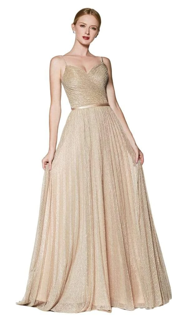 Formal Gowns Cinderella Divine - Shirred V Neck Metallic Knit A-Line Gown CJ269 - 1 Pc Gold In Size 10 Available 3 Formal Gowns Cinderella Divine - Shirred V Neck Metallic Knit A-Line Gown CJ269 - 1 Pc Gold In Size 10 Available