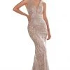 Formal Gowns Cinderella Divine - Sleeveless Beaded Lace Evening Gown HT074 - 1 Pc Champagne Gold In Size 10 Available 2 Formal Gowns Cinderella Divine - Sleeveless Beaded Lace Evening Gown HT074 - 1 Pc Champagne Gold In Size 10 Available